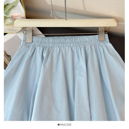 Elastic Waist Plain Frill Panel Mini A-Line Skirt