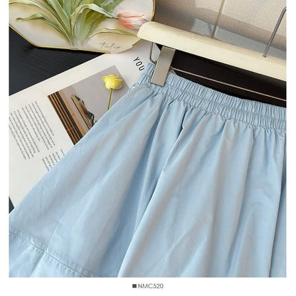 Elastic Waist Plain Frill Panel Mini A-Line Skirt