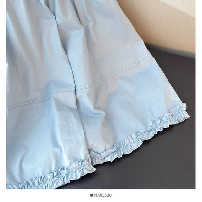 Elastic Waist Plain Frill Panel Mini A-Line Skirt