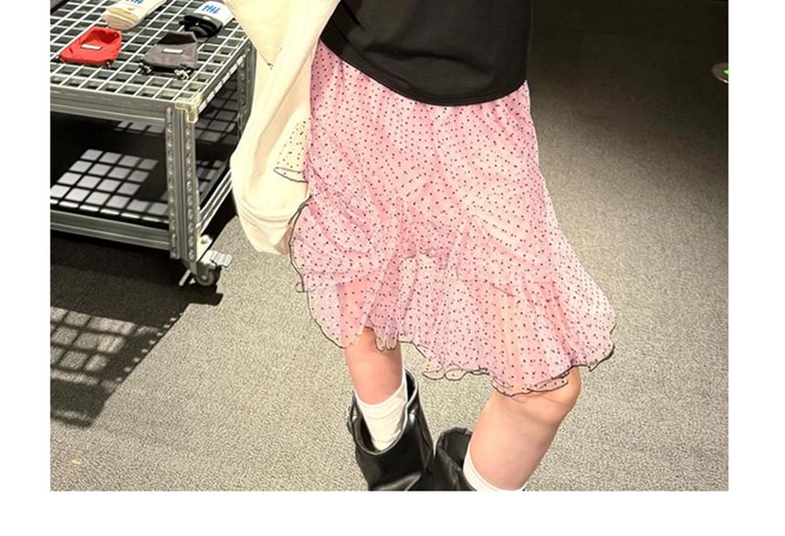 Mid Rise Polka Dot Mesh A-Line Skirt