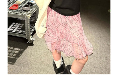 Mid Rise Polka Dot Mesh A-Line Skirt