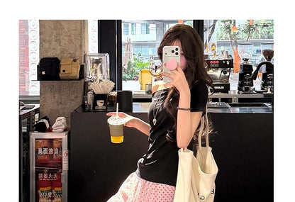 Mid Rise Polka Dot Mesh A-Line Skirt