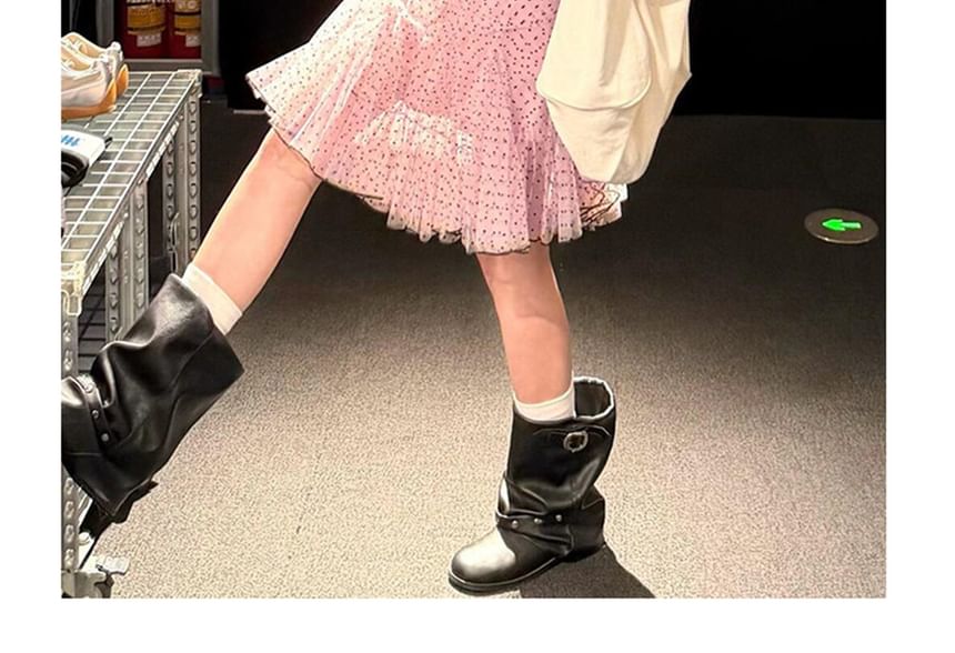 Mid Rise Polka Dot Mesh A-Line Skirt