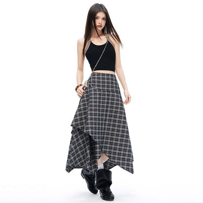 High Waist Plain Asymmetrical Midi A-Line Skirt
