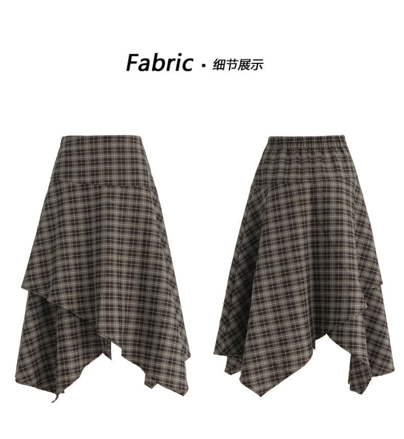High Waist Plain Asymmetrical Midi A-Line Skirt