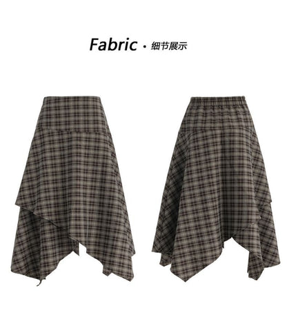 High Waist Plain Asymmetrical Midi A-Line Skirt