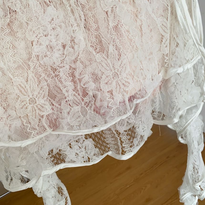 High Waist Skirt Overlay Panel Lace Denim Shorts