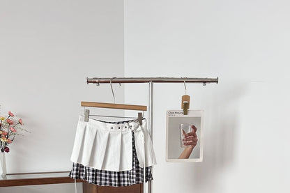 Low Waist Plaid Panel Mini Pleated Skirt