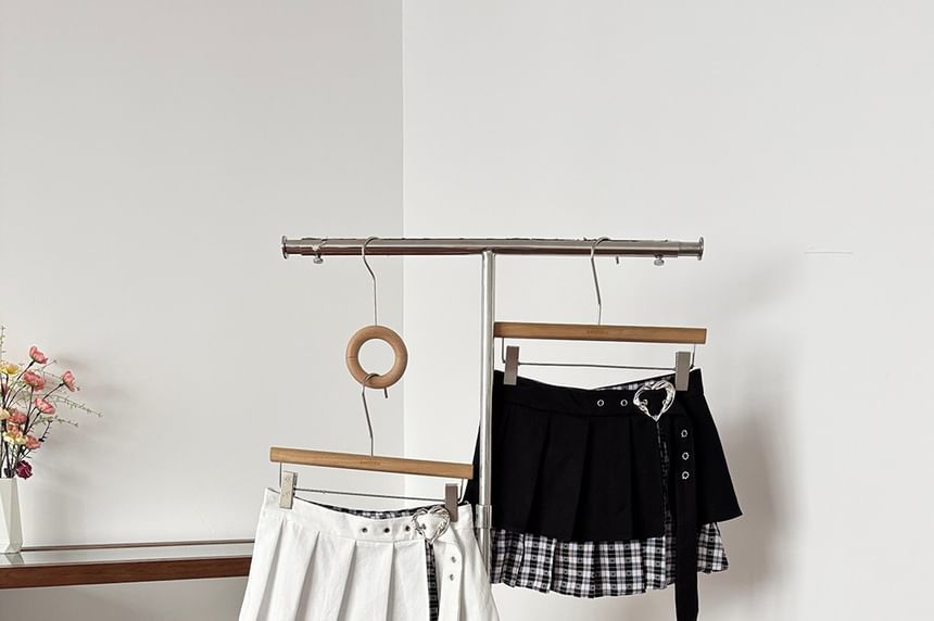 Low Waist Plaid Panel Mini Pleated Skirt