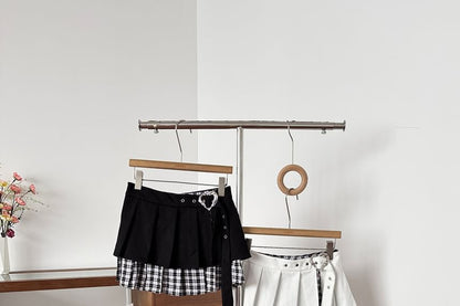 Low Waist Plaid Panel Mini Pleated Skirt