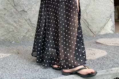 High Waist Ruffle Side-Slit Maxi A-Line Skirt