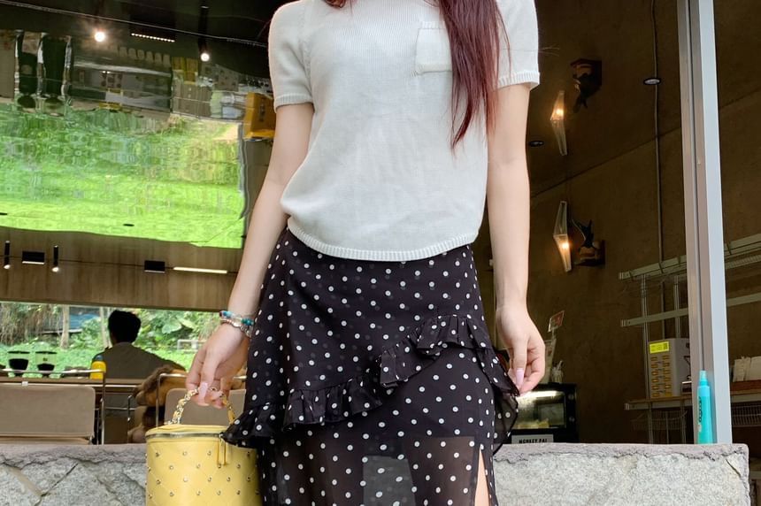 High Waist Ruffle Side-Slit Maxi A-Line Skirt