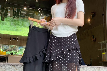 High Waist Ruffle Side-Slit Maxi A-Line Skirt