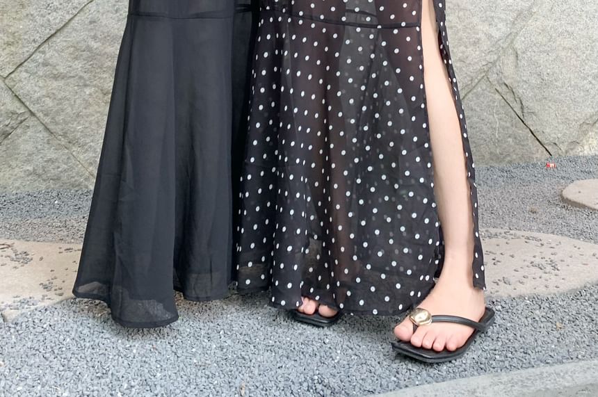 High Waist Ruffle Side-Slit Maxi A-Line Skirt