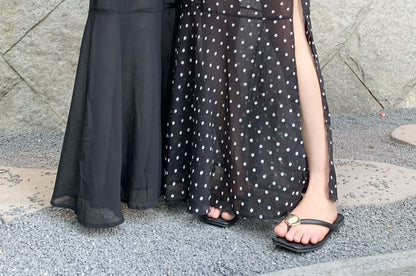 High Waist Ruffle Side-Slit Maxi A-Line Skirt