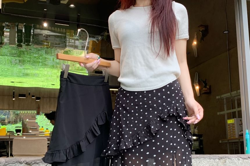High Waist Ruffle Side-Slit Maxi A-Line Skirt