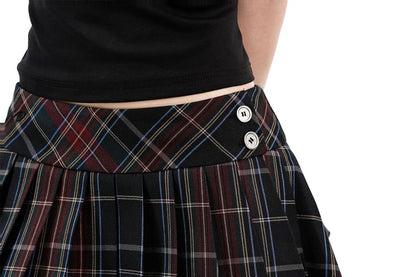 Low Rise Plaid Mini Pleated Skirt