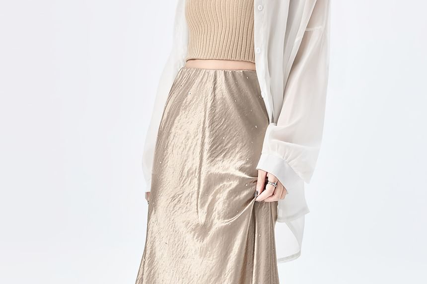 High Waist Rhinestone Mermaid Maxi Skirt