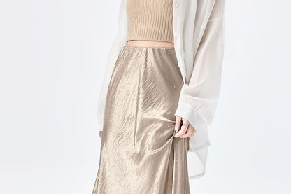 High Waist Rhinestone Mermaid Maxi Skirt