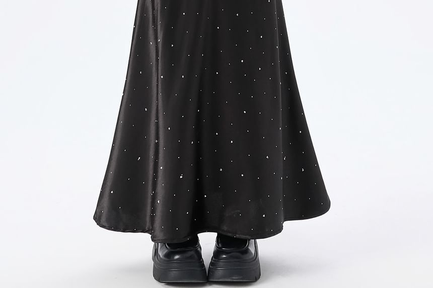 High Waist Rhinestone Mermaid Maxi Skirt