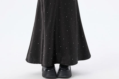 High Waist Rhinestone Mermaid Maxi Skirt