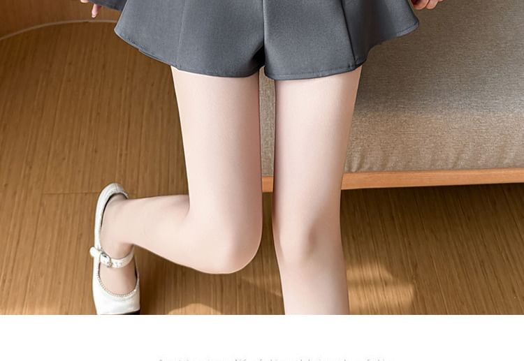 High Waist Button Pleated Plain Flared Mini Skirt