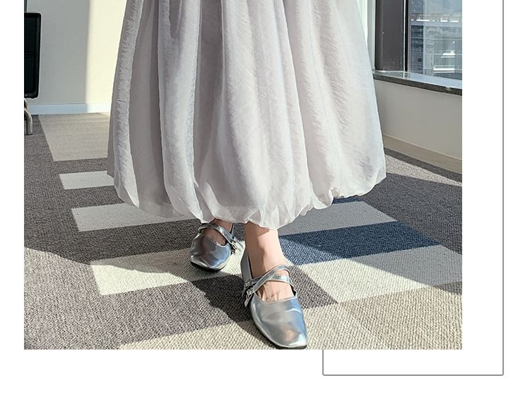 Elastic Waist Plain Ruffle Trim Maxi A-Line Skirt
