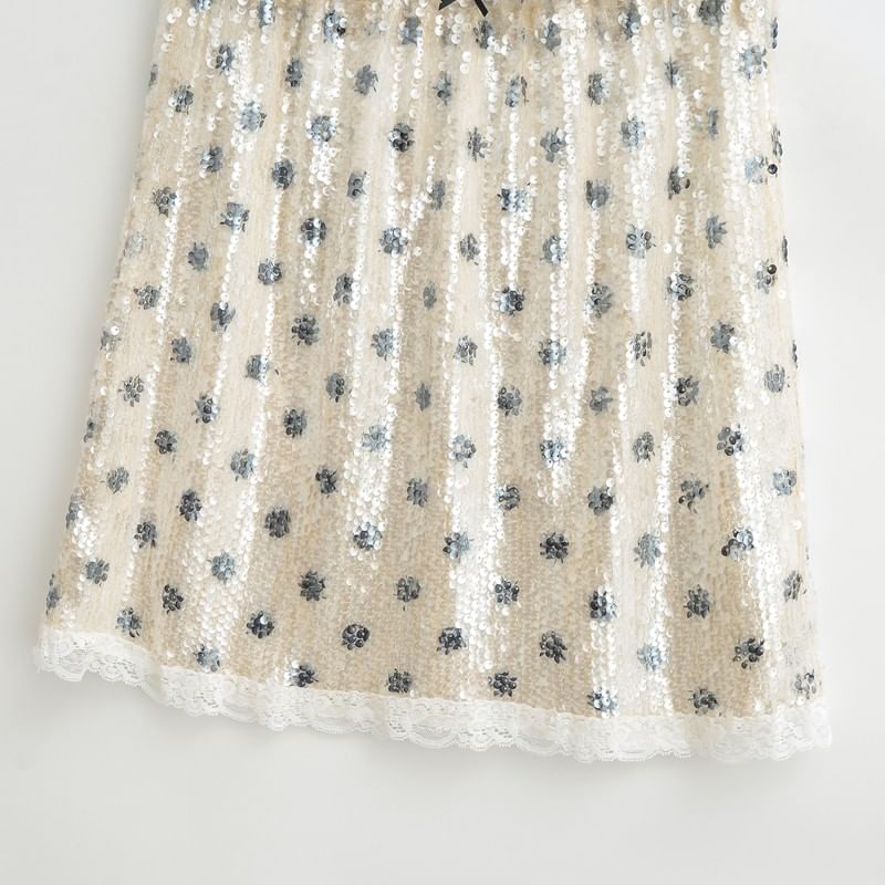 Mid Rise Sequined Dotted Mini A-Line Skirt