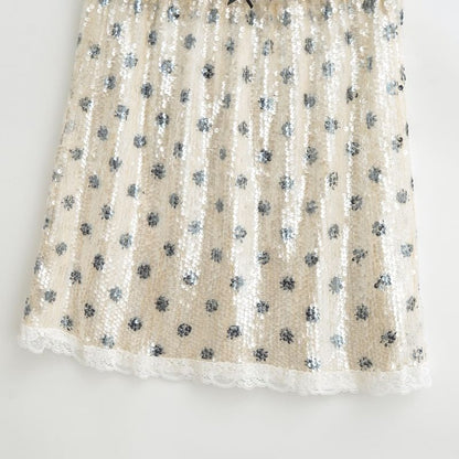 Mid Rise Sequined Dotted Mini A-Line Skirt