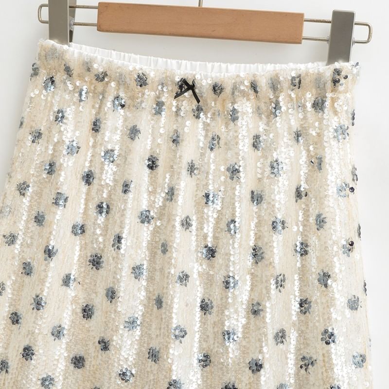 Mid Rise Sequined Dotted Mini A-Line Skirt