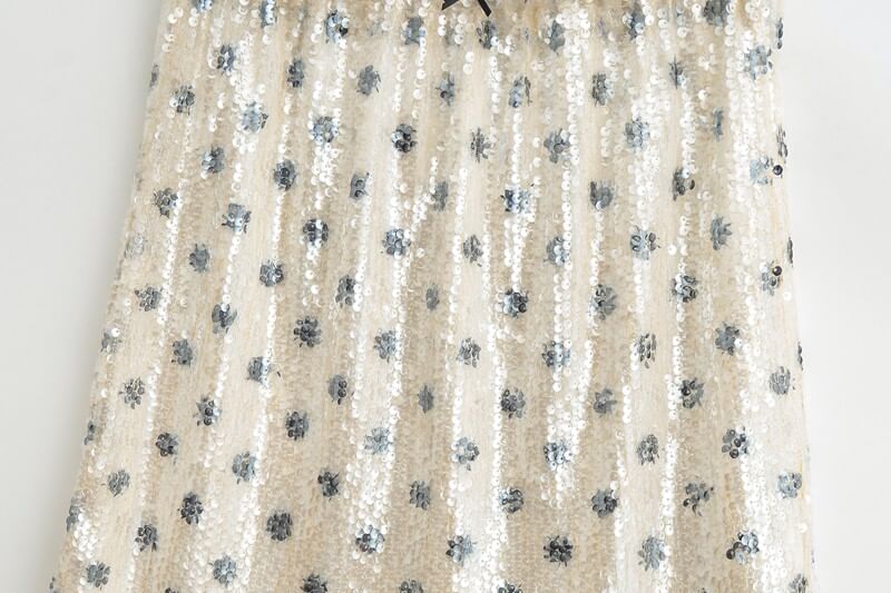 Mid Rise Sequined Dotted Mini A-Line Skirt