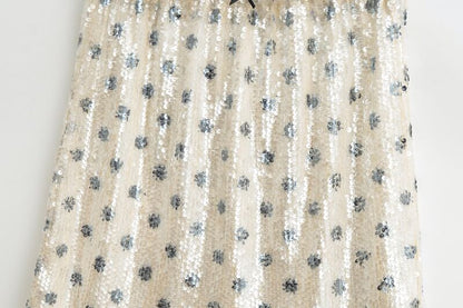 Mid Rise Sequined Dotted Mini A-Line Skirt