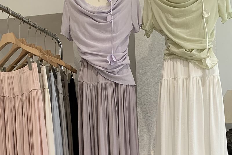 Pleated Flowy Maxi Skirt