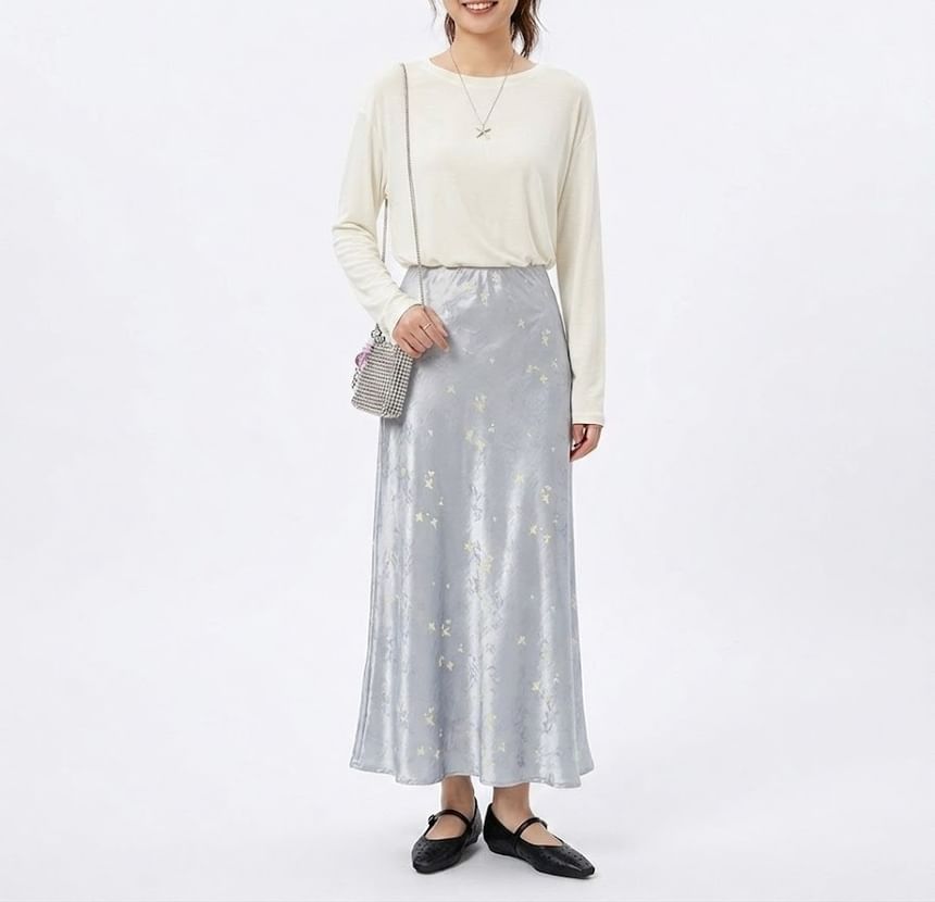 Jacquard Satin Maxi A-Line Skirt