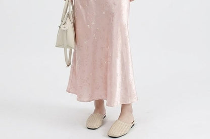 Jacquard Satin Maxi A-Line Skirt