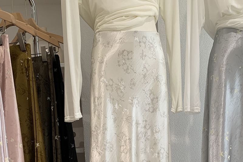 Jacquard Satin Maxi A-Line Skirt