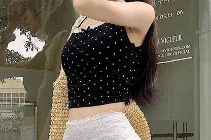 High Waist Lace-Trim Textured Mini A-Line Skirt