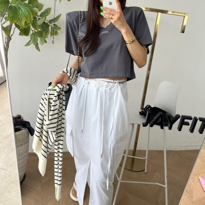 Low Waist Plain Slit Cargo Maxi Pencil Skirt