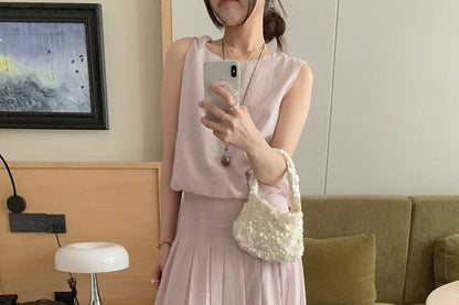 Set: Crewneck Plain Tank Top + High Waist Maxi A-Line Skirt