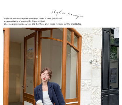 Set: Lapel Collar Stitching Single Breasted Blazer + High Waist Mini Pleated Skirt