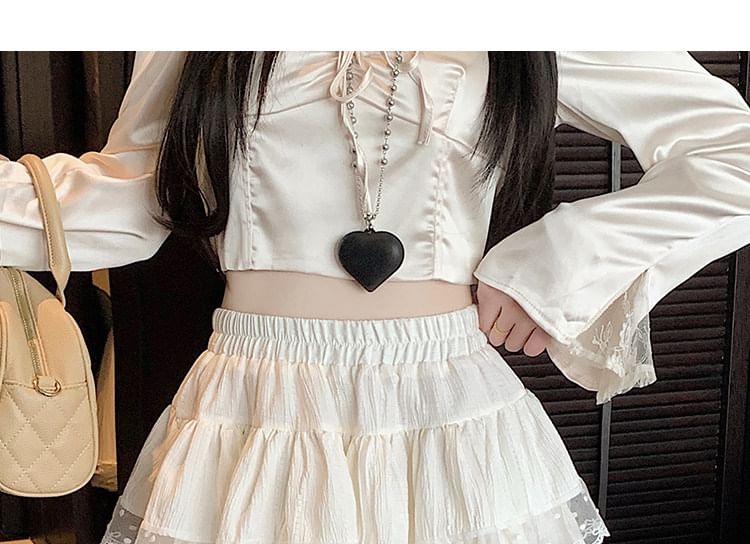 High Waist Lace Panel Layered Mini A-Line Skirt
