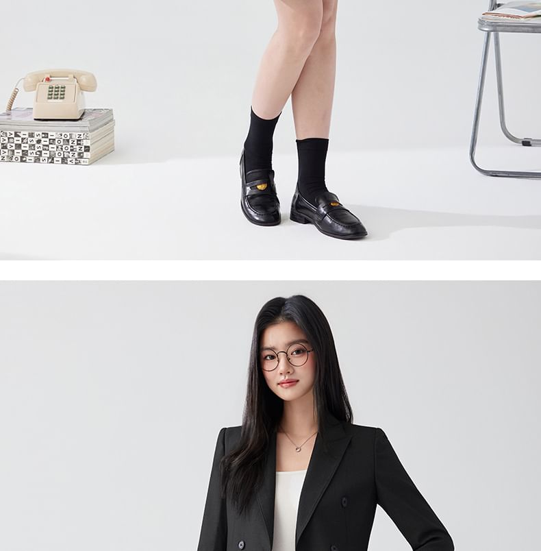 Double Breasted Plain Blazer / Mini Pleated Skirt / Set