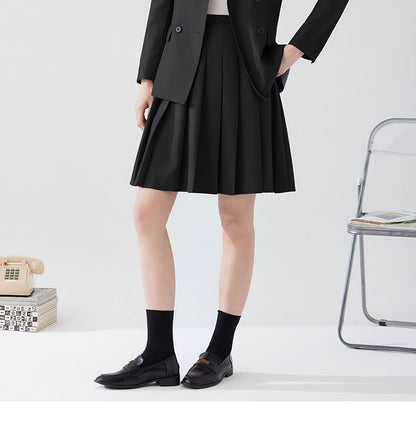 Double Breasted Plain Blazer / Mini Pleated Skirt / Set