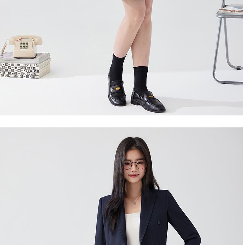 Double Breasted Plain Blazer / Mini Pleated Skirt / Set