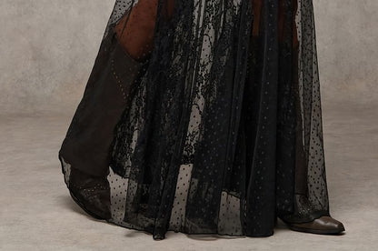 Low Rise See-Through Lace Maxi A-Line Skirt