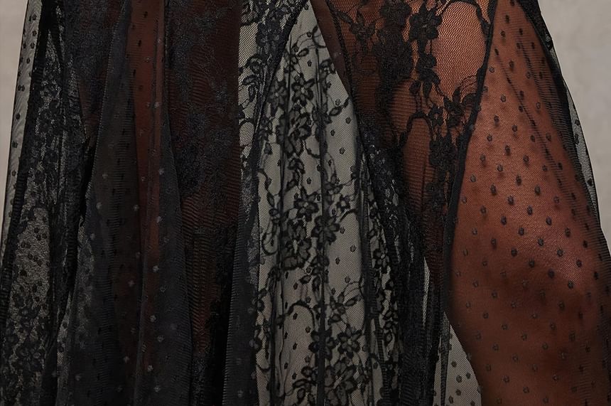 Low Rise See-Through Lace Maxi A-Line Skirt