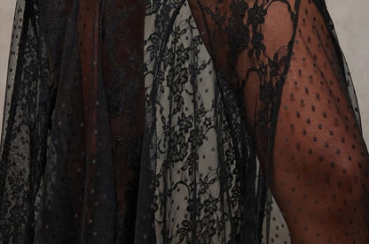Low Rise See-Through Lace Maxi A-Line Skirt