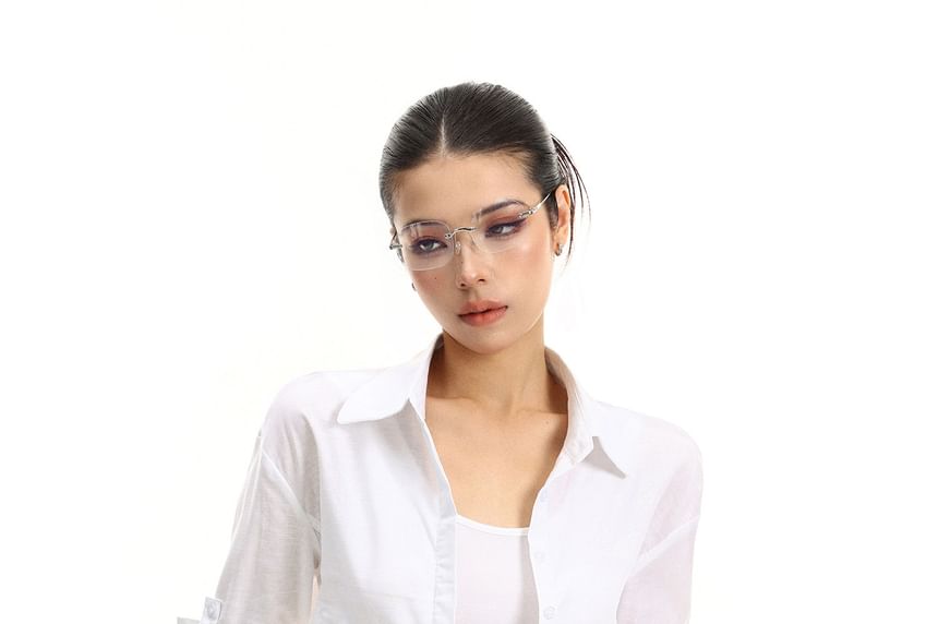 Long-Sleeve Collared Plain Half Button Shirt