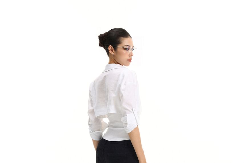 Long-Sleeve Collared Plain Half Button Shirt