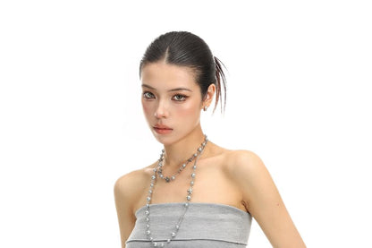 Strapless Plain Asymmetrical Crop Tube Top
